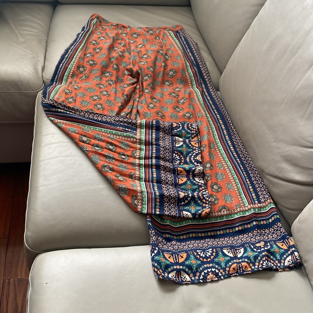 Elevenses Floral wide leg pants Patternedin Orange and Teal ladies size 6
